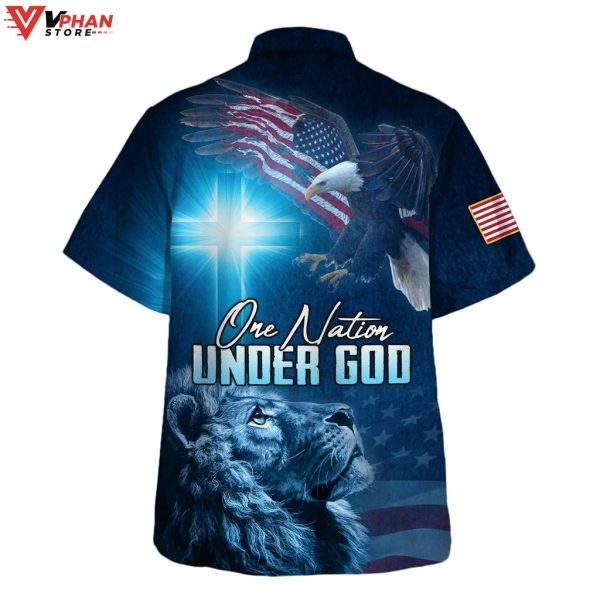 Jesus Christ Lion Eagle One Nation Under God American Hawaiian Shirt