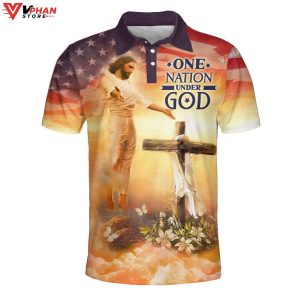 Jesus Christ One Nation Under God Cross Christian Polo Shirt Shorts 1