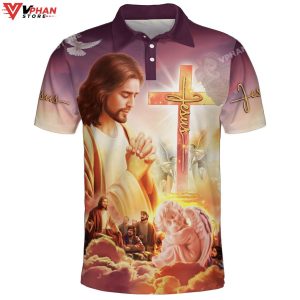 Jesus Christ Pray Religious Easter Gifts Christian Polo Shirt Shorts 1