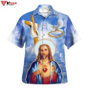 Jesus Christ Sacred Heart Pigeon Tropical Outfit Hawaiian Summer Shirt 1