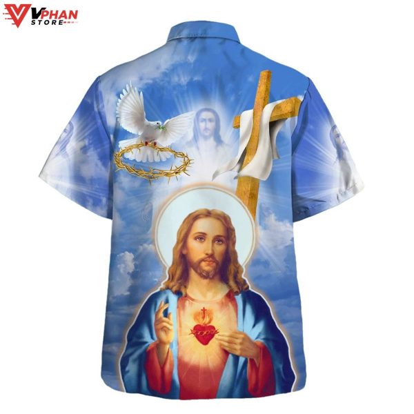 Jesus Christ Sacred Heart Pigeon Tropical Outfit Hawaiian Summer Shirt