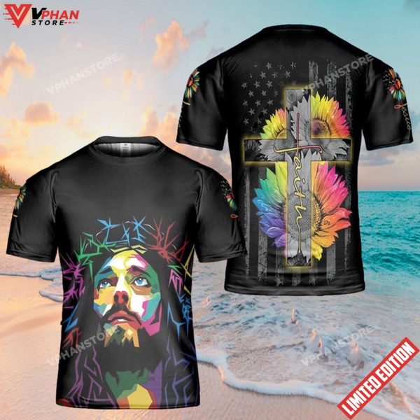 Jesus Christ Sunflower Colorful Art 3D Shirt