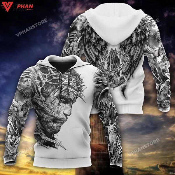 Jesus Christ With Wings Tattoo Hoodie Men & Women Christian