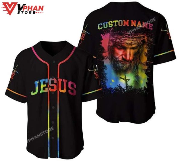 Jesus Colorful Cross God Religious Easter Gifts Christian Baseball Jersey