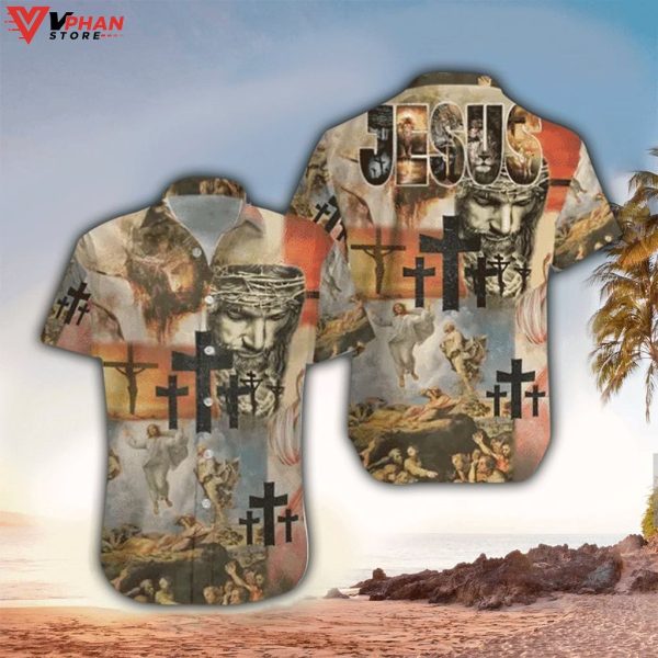 Jesus Colorful Unisex Christian Outfit Hawaiian Summer Shirt