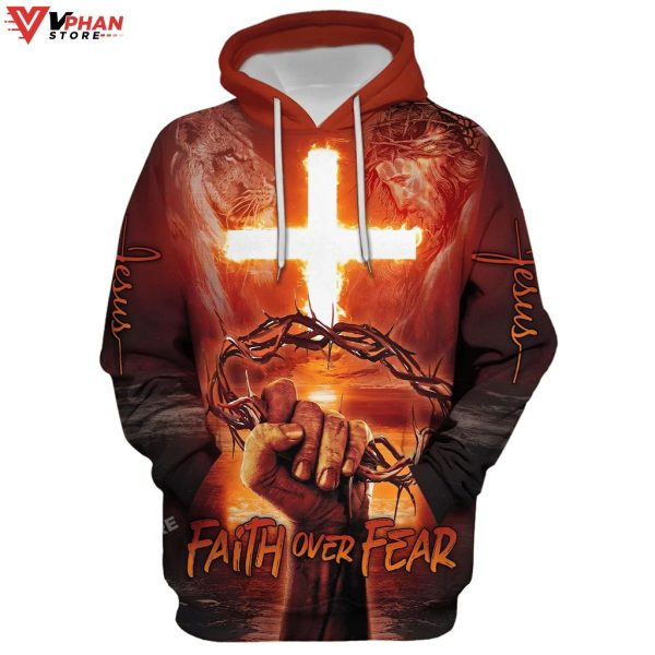 Jesus Cross Crown Of Thorns Faith Over Fear Religious Easter Gifts Hoodie