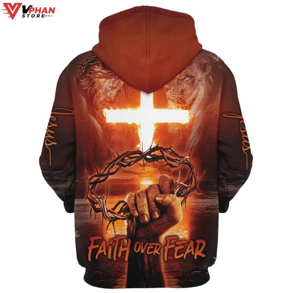 Jesus Cross Crown Of Thorns Faith Over Fear Religious Easter Gifts Hoodie