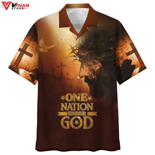 Jesus Cross One Nation Under God Tropical Outfit Hawaiian Summer Shirt