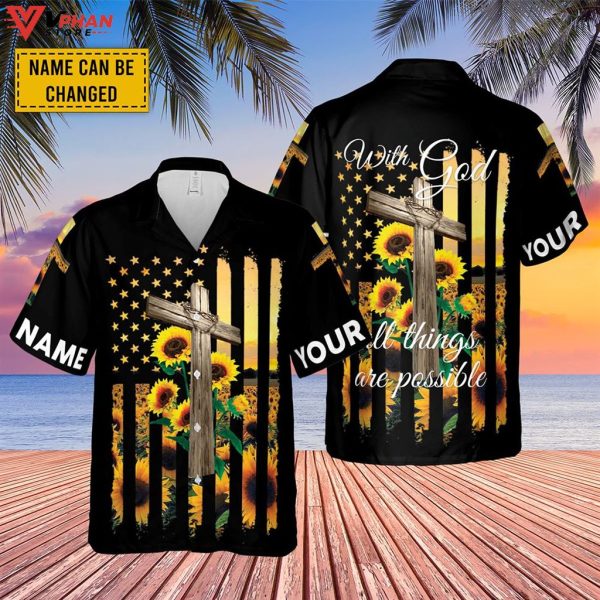 Jesus Cross Sunflower America Tropical Outfit Hawaiian Summer Shirt