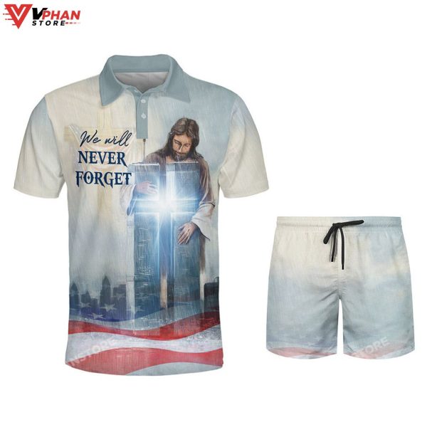 Jesus Cross We Will Never Forget Easter Gifts Christian Polo Shirt & Shorts