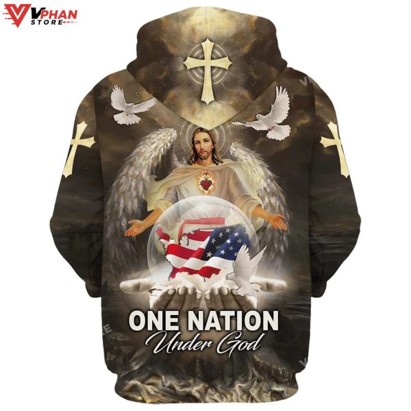 Jesus Eagle American Flag One Nation Under God Religious Gifts Hoodie