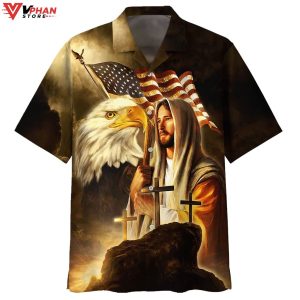 Jesus Eagle American Flag United States Hawaiian Summer Shirt 1