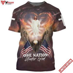 Jesus Eagle One Nation Under God 3D All Over Printed Shirt 1