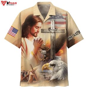 Jesus Eagle One Nation Under God Christian Outfit Hawaiian Summer Shirt 1