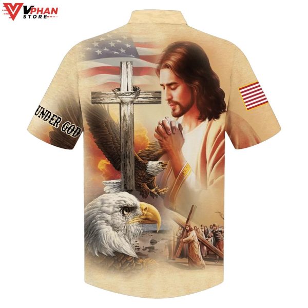 Jesus Eagle Cross One Nation Under God Christian Outfit Hawaiian Summer Shirt