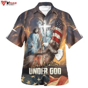 Jesus Eagle One Nation Under God Tropical Outfit Christian Hawaiian Shirt 1