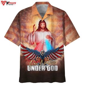 Jesus Eagle One Nation Under God Tropical Outfit Hawaiian Summer Shirt 1