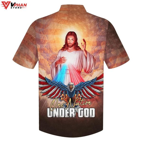 Jesus Eagle American One Nation Under God Tropical Outfit Hawaiian Summer Shirt