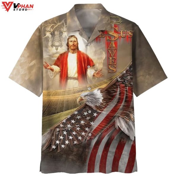 Jesus Face And The Lion Christian Outfit Easter Hawaiian Shirt