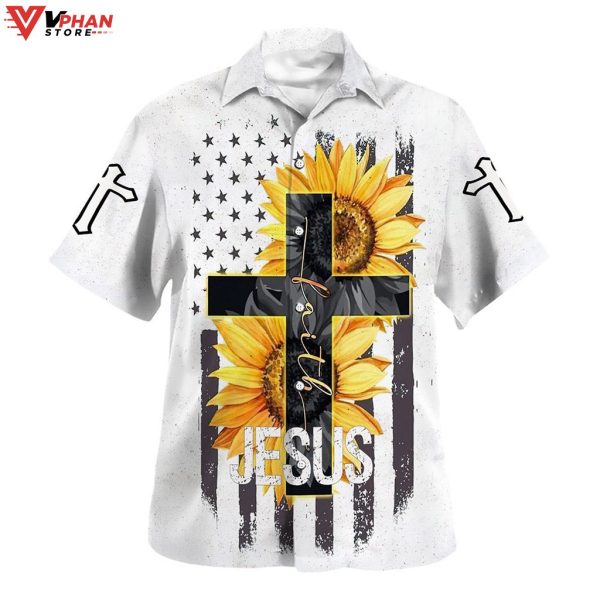 Jesus Faith Sunflower Tropical Outfit Christian Hawaiian Summer Shirt