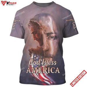 Jesus God Bless American Flag Patriotic 3D All Over Printed Shirt 1