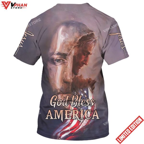 Jesus God Bless American Flag Patriotic 3D All Over Printed Shirt