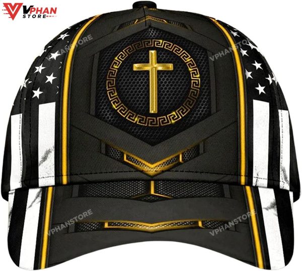 Jesus Gold Flag Cross All Over Print Baseball Christian Hat