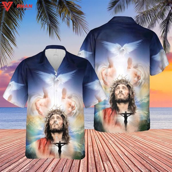 Jesus Hand Of God Dove Christian Gift Tropical Outfit Hawaiian Shirt