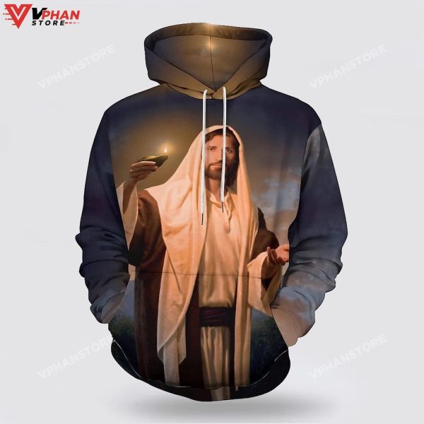 Jesus Holding Candle Religious Gifts Christian Hoodie