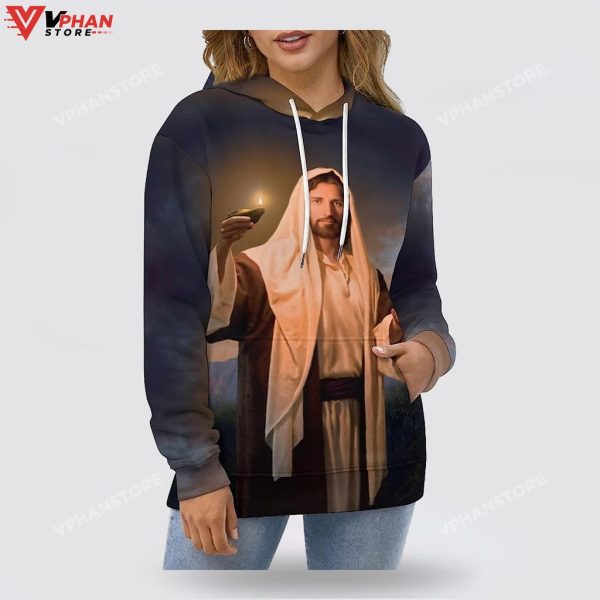 Jesus Holding Candle Religious Gifts Christian Hoodie