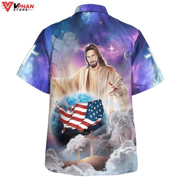 Jesus Holding Earth Tropical Outfit Christian Hawaiian Summer Shirt