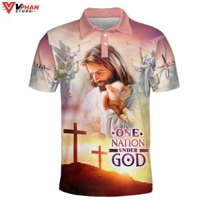 Jesus Holding Lamb One Nation Under God Christian Polo Shirt Shorts 1