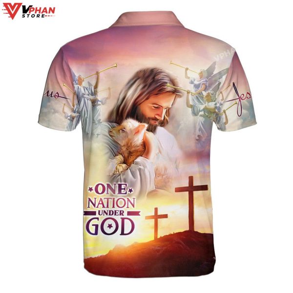Jesus Holding Lamb One Nation Under God Christian Polo Shirt & Shorts