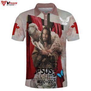 Jesus Holding Lamb Religious Easter Gifts Christian Polo Shirt Shorts 1