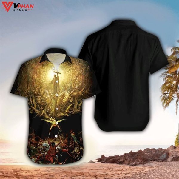 Jesus Holy Light Angels Black Christian Gift Tropical Outfit Hawaiian Shirt