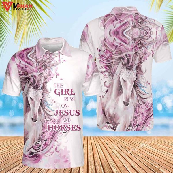 The Girl Jesus And Horse Religious Easter Gifts Christian Polo Shirt & Shorts
