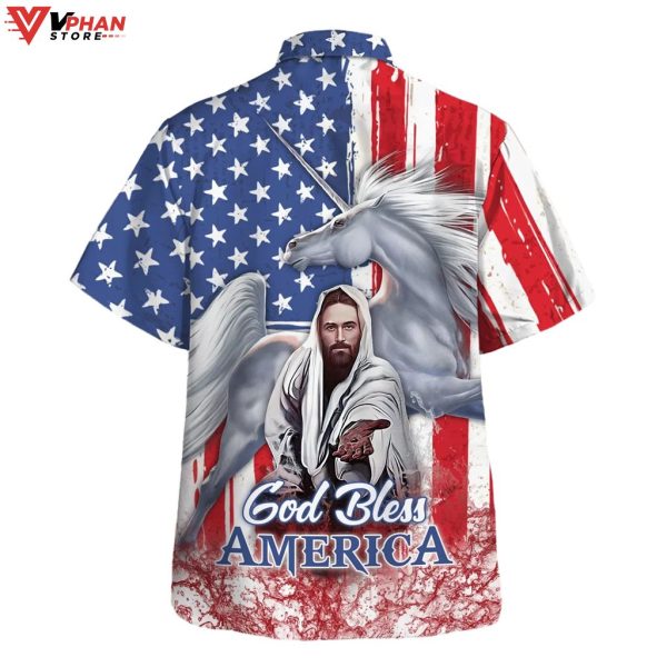 Jesus Horse God Bless America Tropical Outfit Christian Hawaiian Shirt