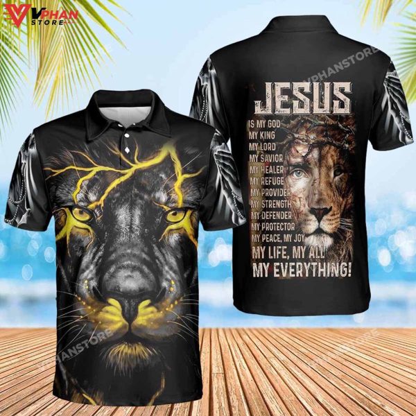 Jesus Is My God My King Lion Lighting Easter Gifts Christian Polo Shirt & Shorts