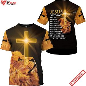 Jesus Is My God My King Lion Cross All Over Printed 3D T Shirt 1