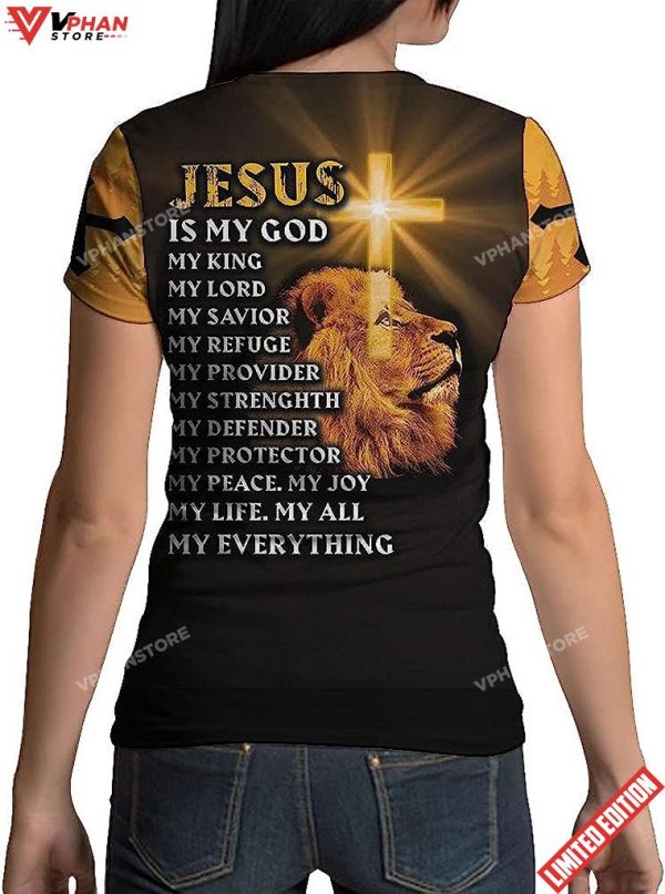 Jesus Is My God My King Lion Cross All Over Printed 3D T Shirt