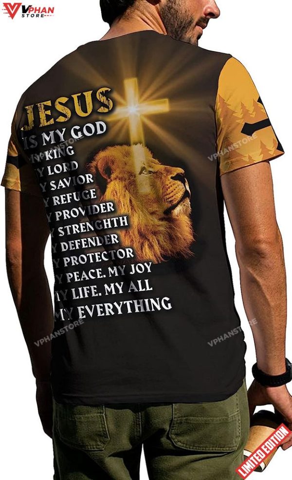 Jesus Is My God My King Lion Cross All Over Printed 3D T Shirt