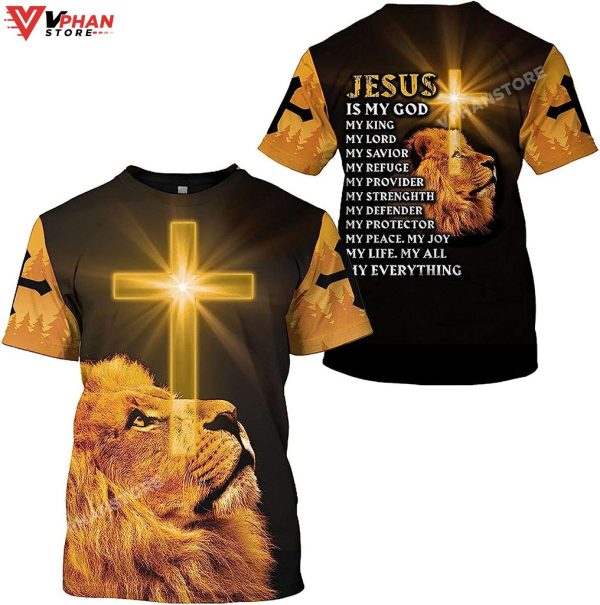 Jesus Is My God My King Lion Cross Christ Gift Ideas Religious Hoodie