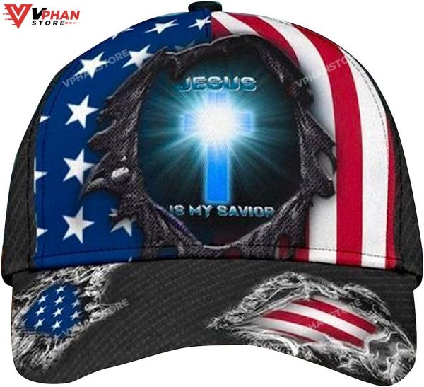 Jesus Is My Savior American Flag Cross Light Baseball Christian Hat