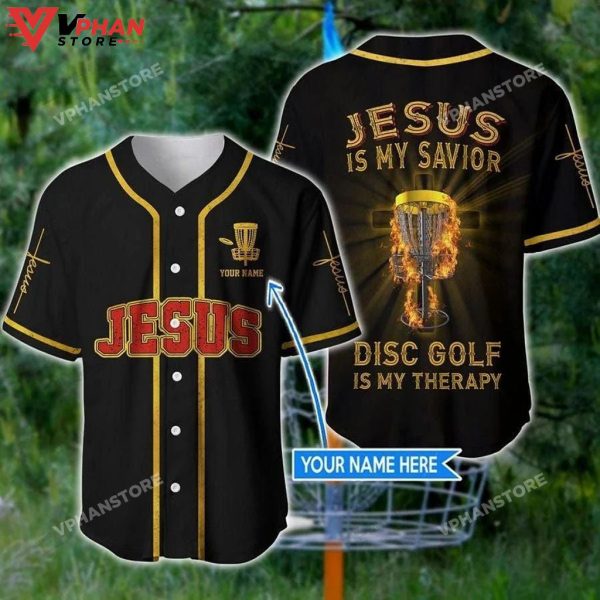 Jesus Is My Savior Disc Golf Is My Therapy Christian Baseball Jersey