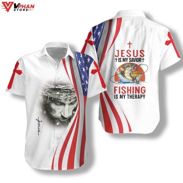 Jesus Is My Savior Fishing Is My Therapy Tropical Outfit Hawaiian Shirt