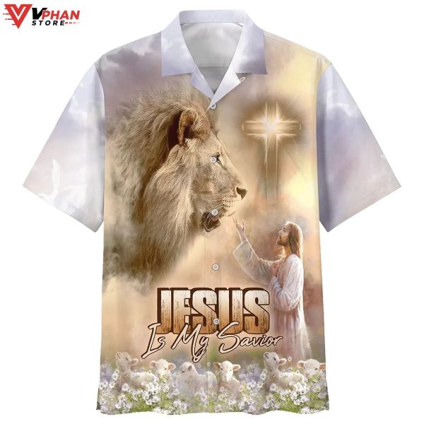 Jesus Is My Savior Lion Tropical Outfit Christian Gift Ideas Hawaiian Shirt