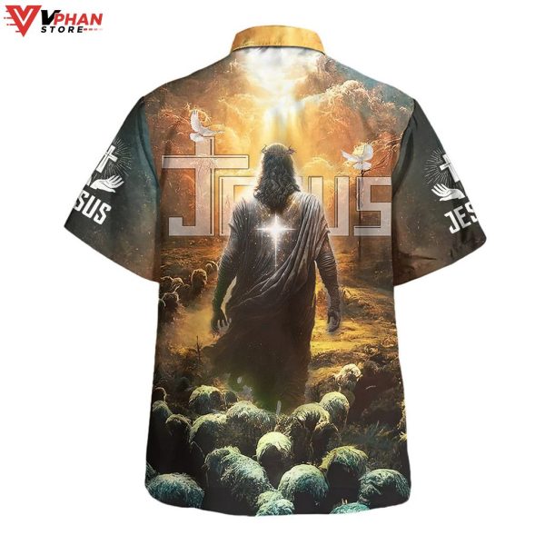 Jesus Leading Sheep Tropical Outfit Christian Gift Ideas Hawaiian Shirt