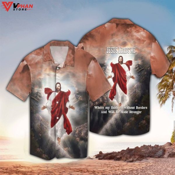Jesus Leads Me Where My Faith Tropical Outfit Christian Hawaiian Shirt