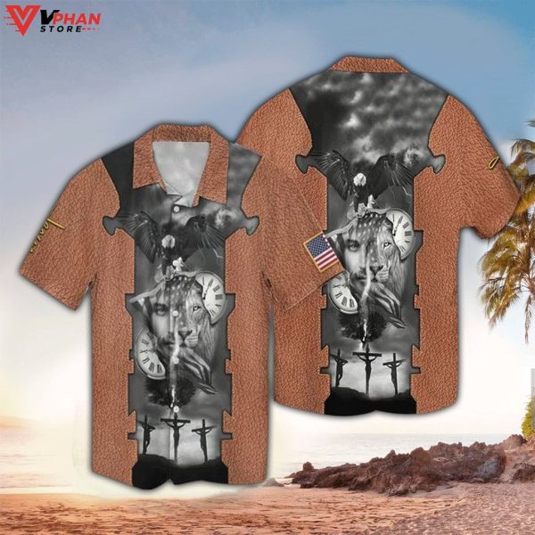 Jesus Lion American God Tropical Outfit Christian Hawaiian Shirt