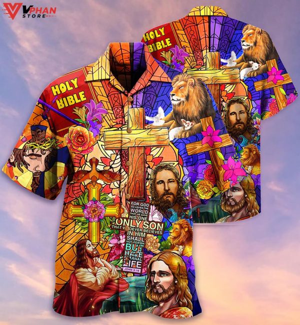Jesus Lion And Flowers Cool Tropical Outfit Christian Hawaiian Shirt